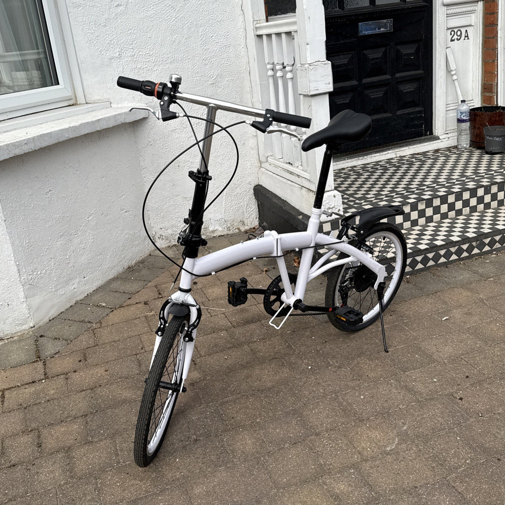White Folding Bike Foldable City Bike for Adult 20" Commute Bicycle 6 Speed Gear