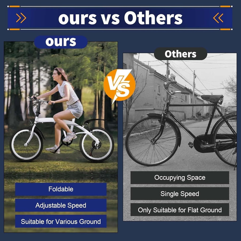 20” Folding Bike Lightweight Aluminum Frame 6-Speed Adjustable City Ride