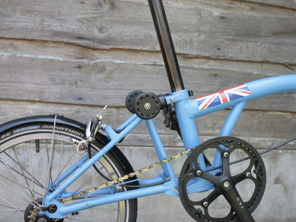 Brompton Blue / black, Union jack 1/ 2 speed folding bicycle, new parts restored