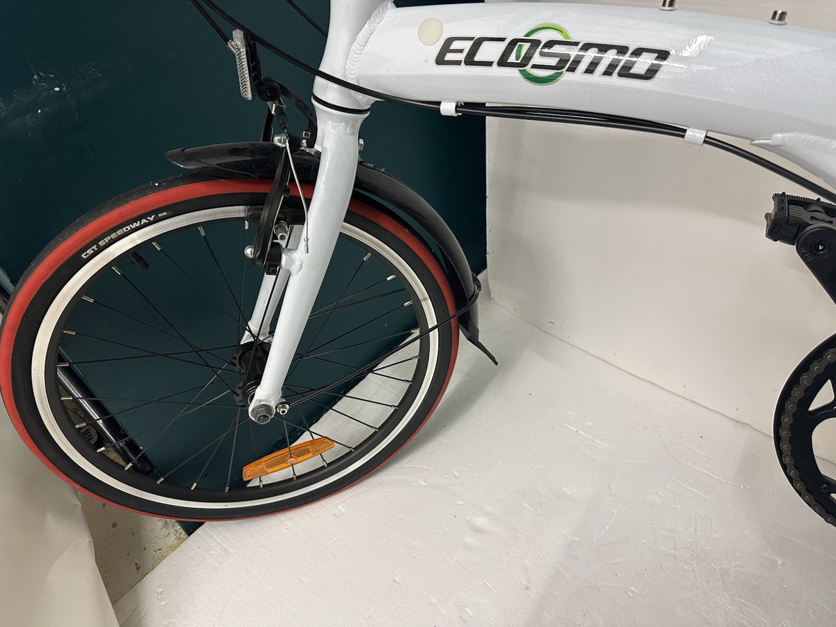 ECOSMO 20” Folding Bike 7 Speed Shimano White Commuter Bicycle – New