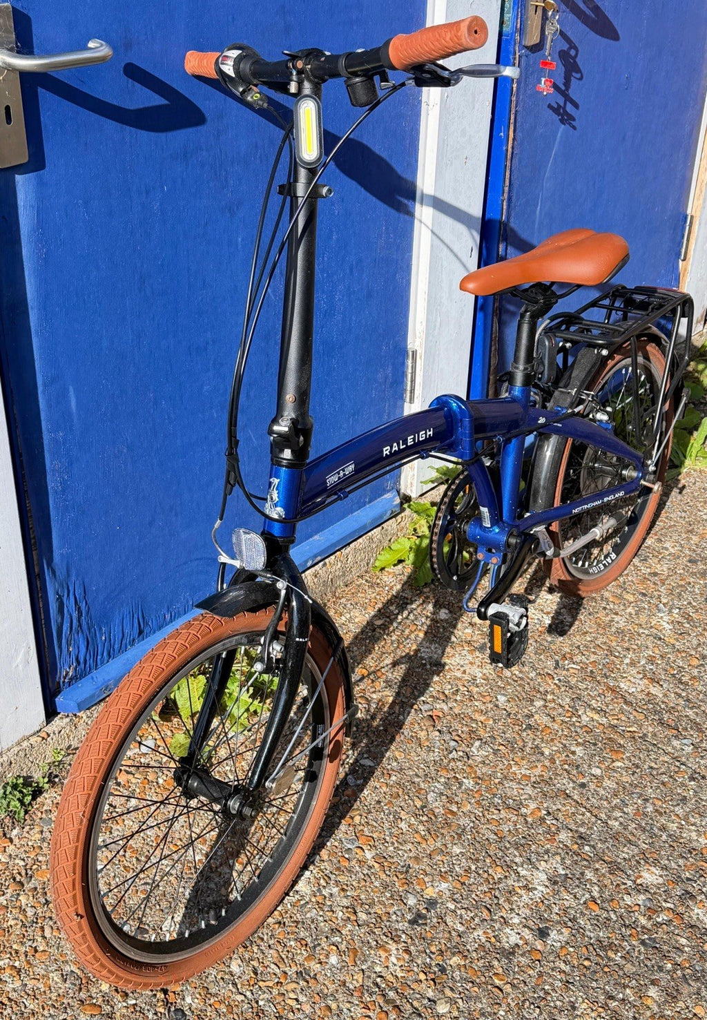 Raleigh Stow-A-Way 20in Folding Bike Blue w/ Rear Rack, Mudguards, Reflectors