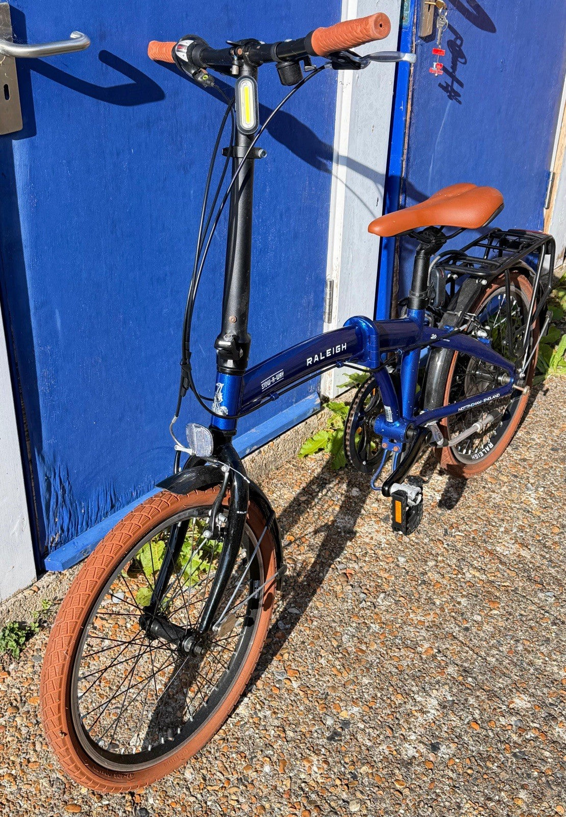 Raleigh Stow-A-Way 20in Folding Bike Blue w/ Rear Rack, Mudguards, Reflectors