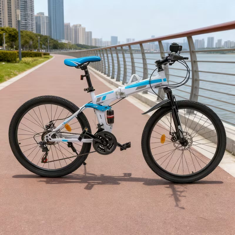 26in Folding Mountain Bike 21 Speed Men Bike MTB Bicycle School Dual Disc Brake