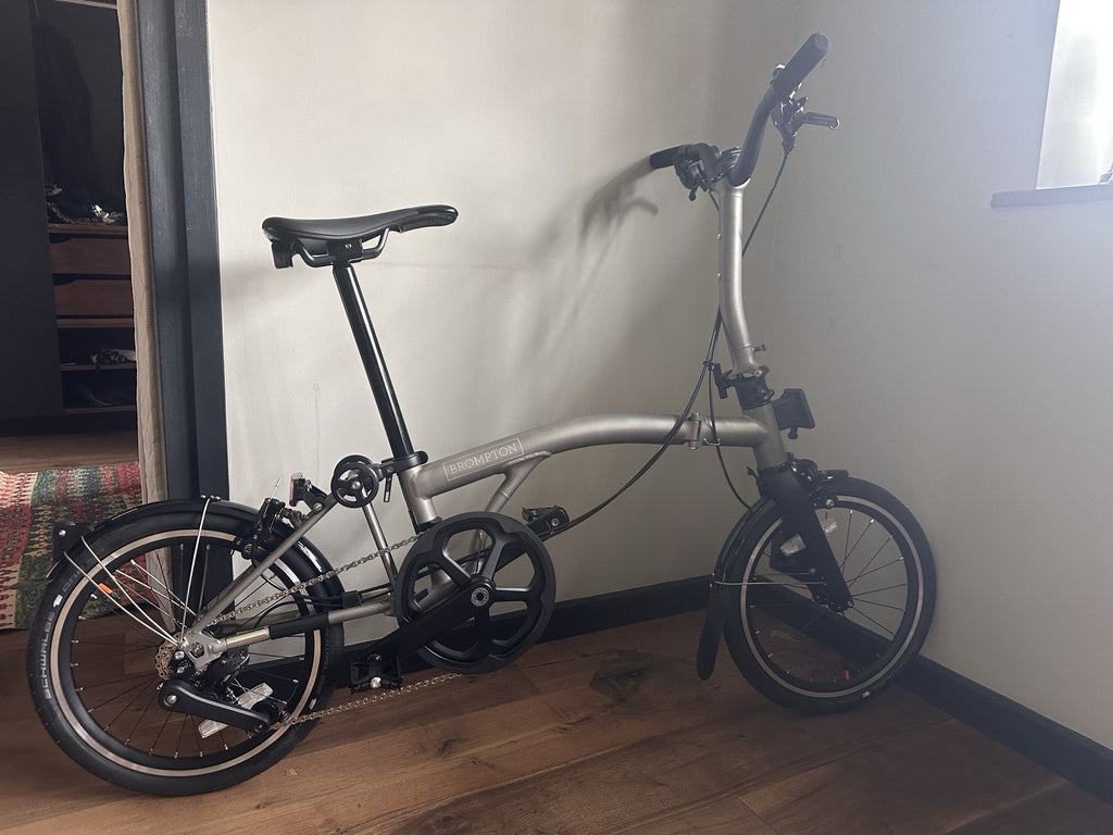 BRAND NEW Brompton T-Line Folding Bike with Quad Lock phone holder and lights