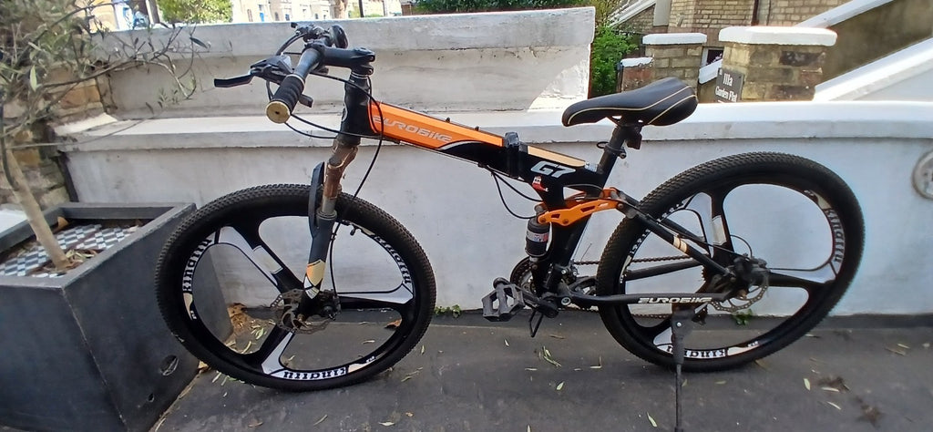 Used EuroBike G7 MTB Folder 17" Frame 26" Wheels Full Sus Black/Red Folding Bike