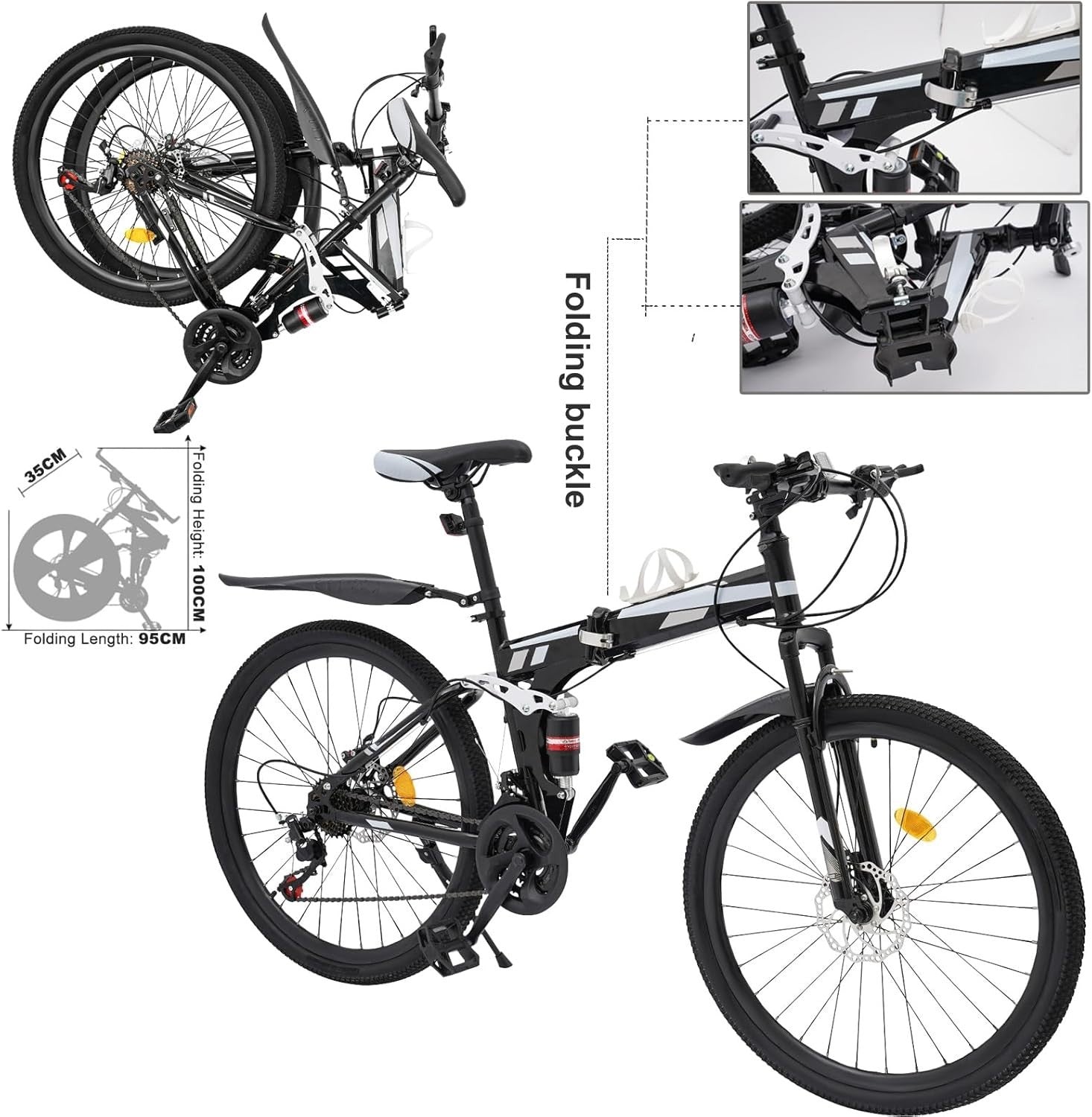 26" Folding Mountain Bike 21-Speed Disc Brake Carbon Steel Frame MTB