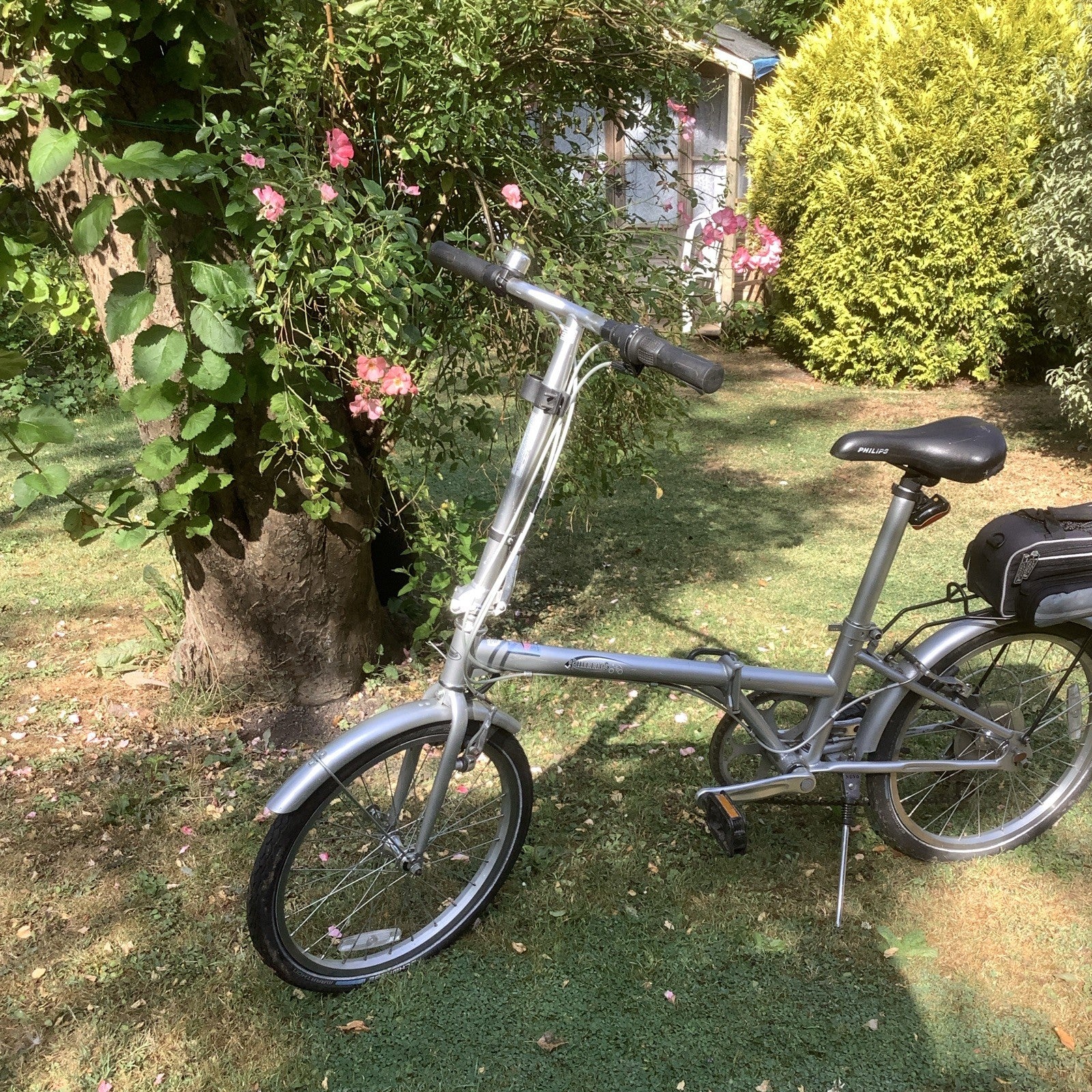 Silver 20 in Folding Bike Derailleur Gears Rim Brakes Flat Bar Kickstand