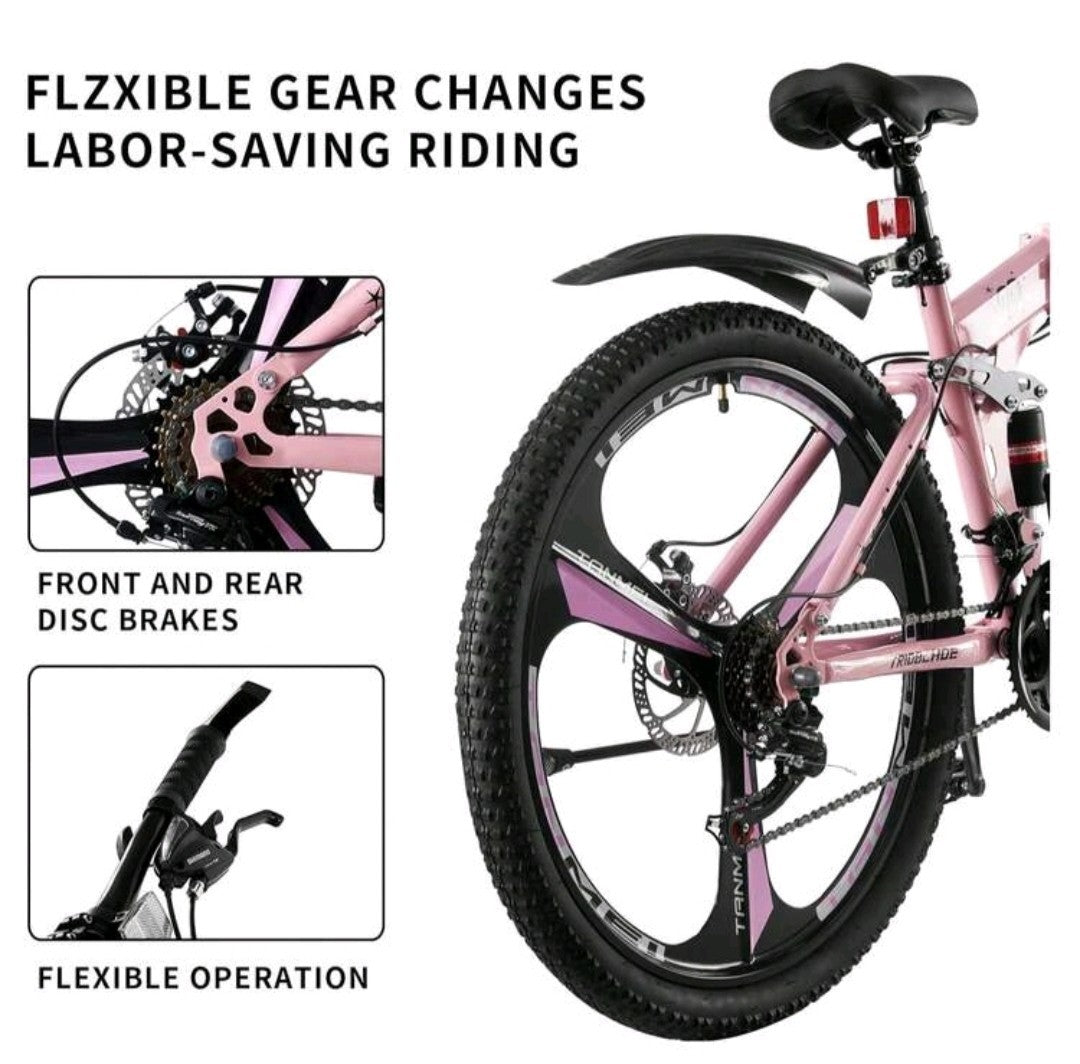 24"-27.5"Folding Mountain Bike 21Speed Full Suspension Bicycle For Men WomenGift
