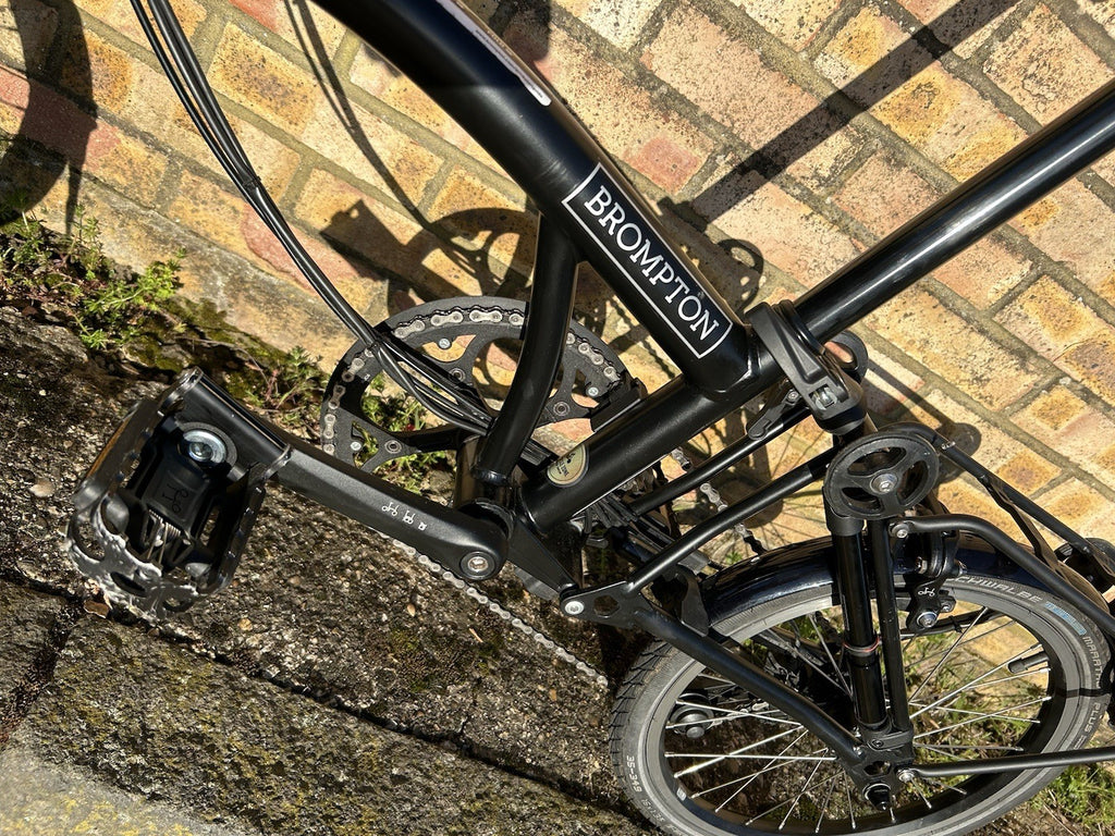 Brompton C Line E Folding Bike 2024 4 Speed Black Silver with rack and pump