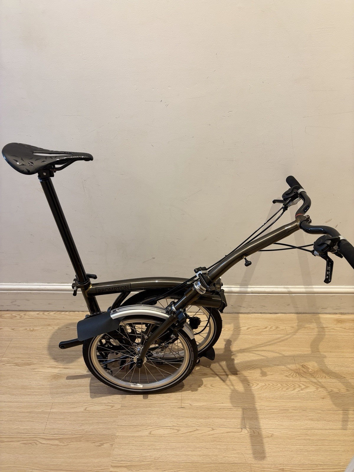 Brompton Folding Bike 16 in black lacquer with Mudguards & Reflectors