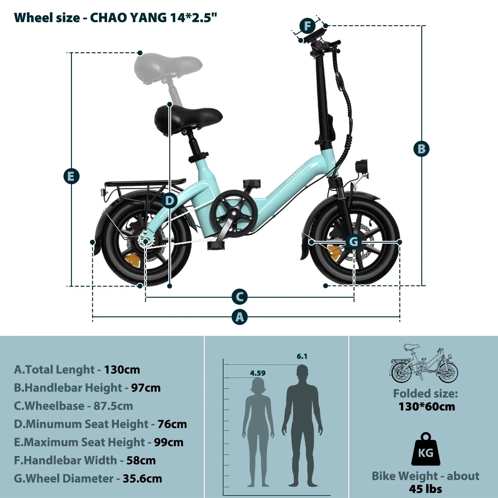 14" All-Terrain Folding commuter bike,21kg, 36V 10Ah,25KM/H,Full Disc,Rack-T16BL