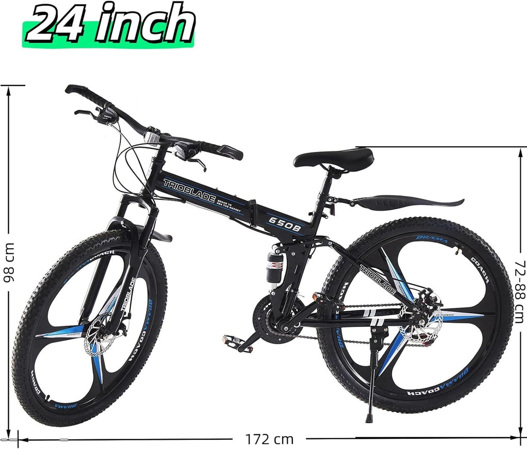 27.5" Folding Mountain Bike 21-Speed Dual Shock MTB 3-Spoke Off Road