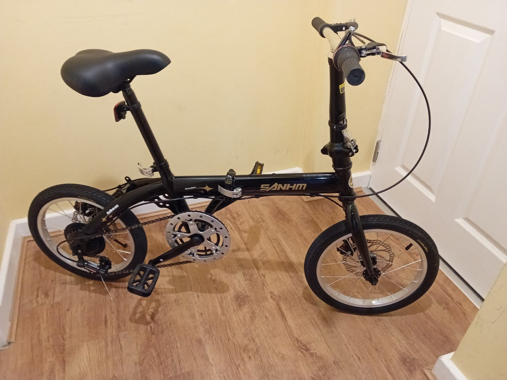 Folding Bicycle 16" Inch Bikes for Adults 6-Speed Foldable City Bicycle Black