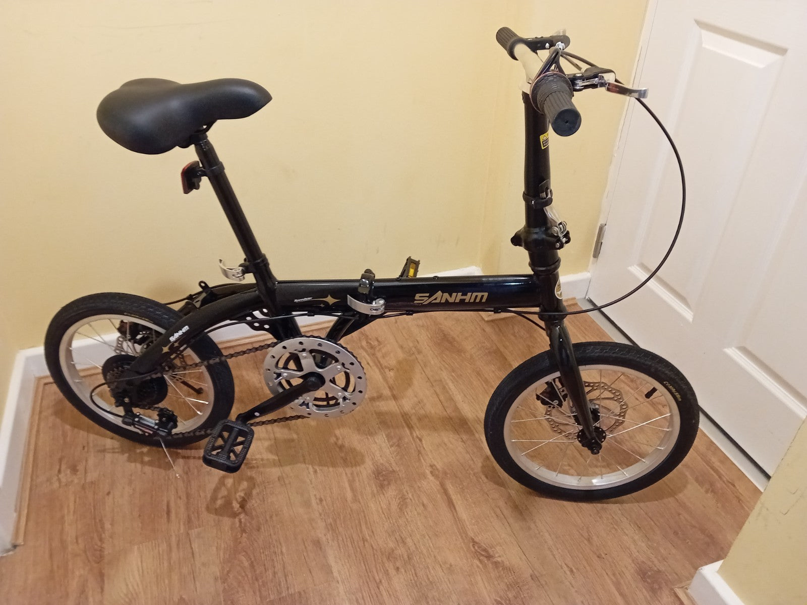 Folding Bicycle 16" Inch Bikes for Adults 6-Speed Foldable City Bicycle Black