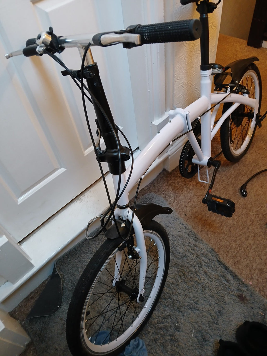 White Folding Bike Foldable City Bike for Adult 20" Commute Bicycle 6 Speed Gear