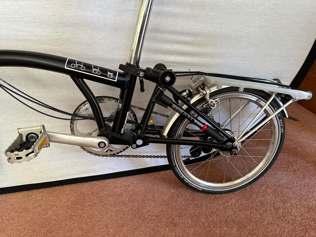 Brompton Folding Bike Black 6 Speed Gears Rear Carrier Bell Used Once M6R