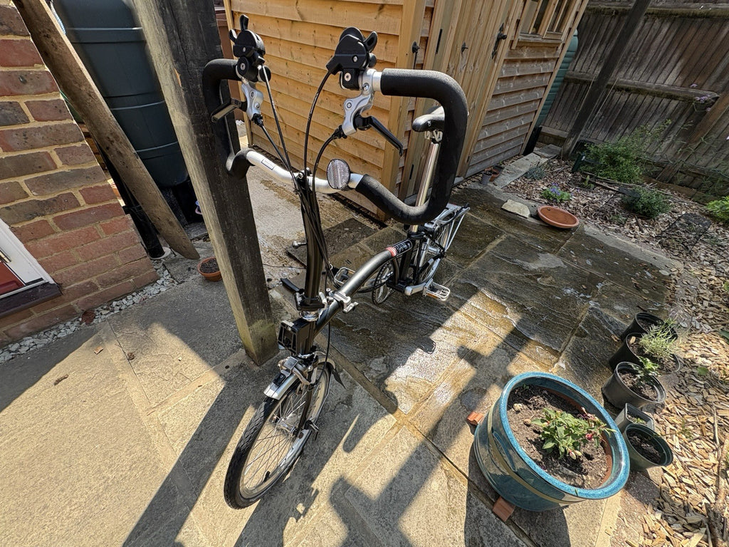 Brompton P6R Black Folding Bike - 6 Speed 2015 with Luggage Rack and Bungees