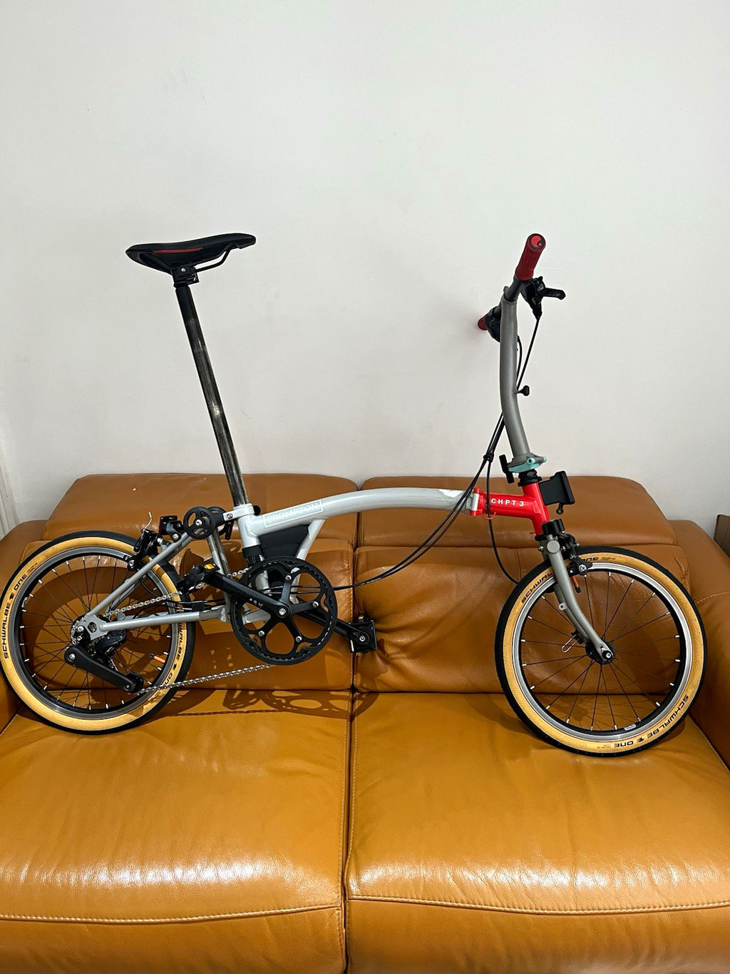 Brompton CHPT3 Folding Bike 16in Wheels S Frame 4-Speed Grey/Red With 2 bags!