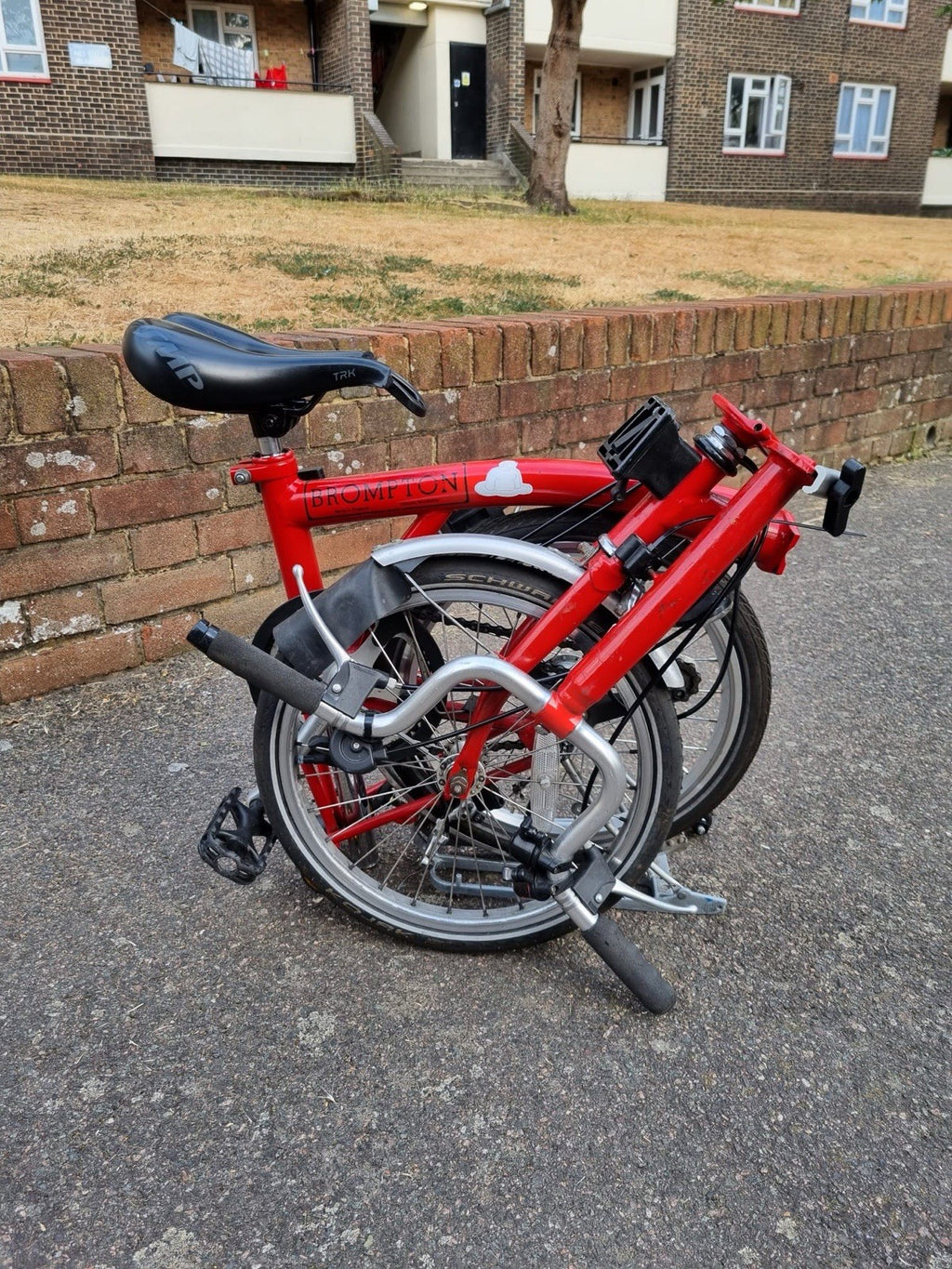 Brompton Folding Bike Red 16in Wheels Small Frame Rear Rack Mudguards Reflectors