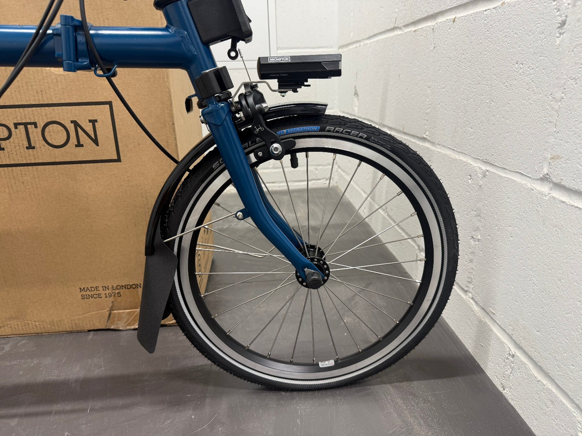 Brompton C Line 2-Speed Mid Handlebar Folding Bike, Ocean Blue, Brompton Lights