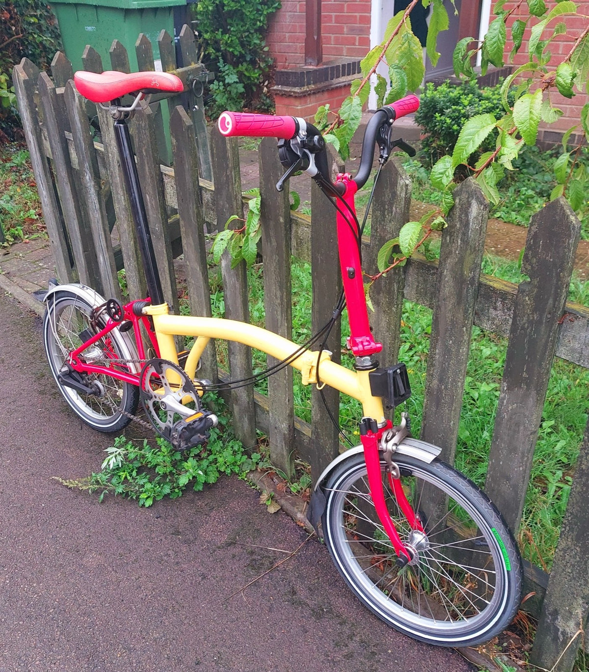 Brompton 3-Speed Red & Yellow Folding Bike + Front Travel Bag ('T-Bag')