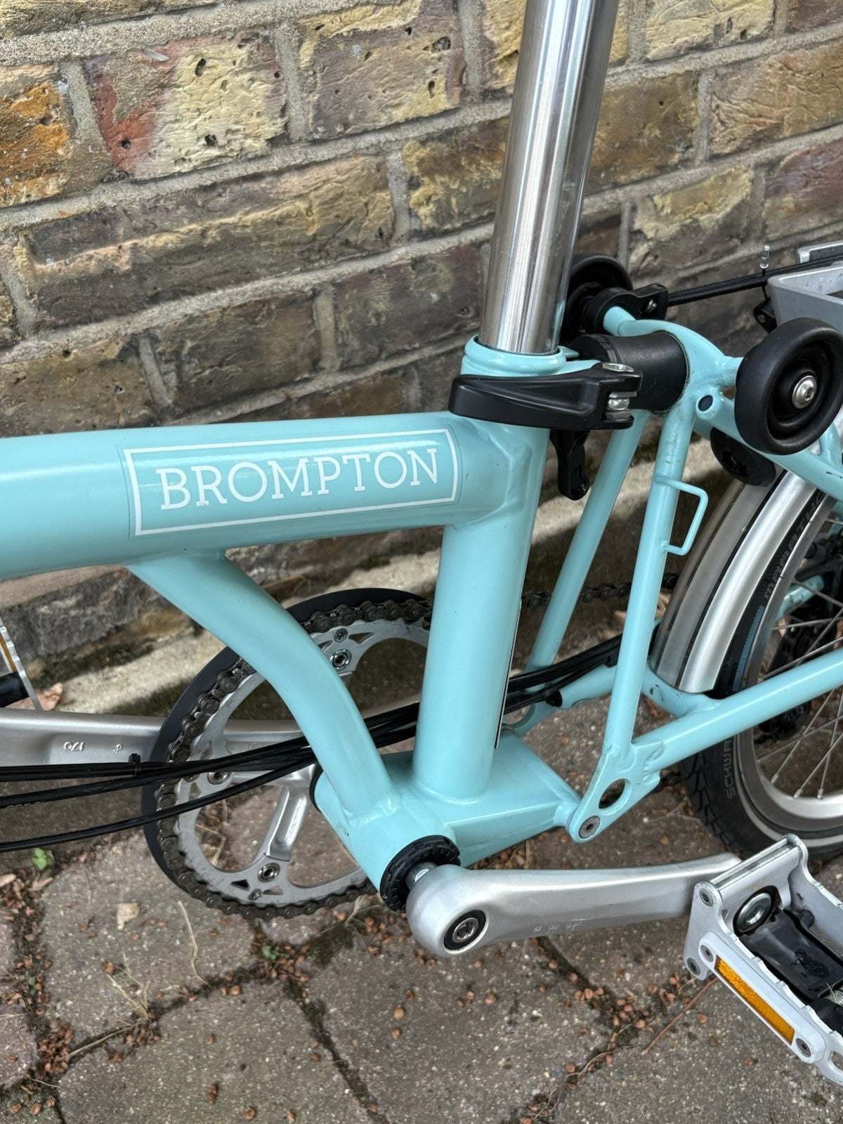 Brompton M6R Folding Bike - Celeste w/ Mudguards, Rack And Dynamo Light Set