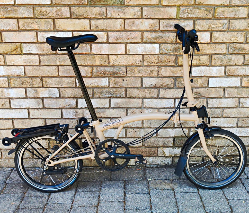 Brompton M6R 6 Speed Folding Bike – Dune Sand – Rear Rack – BikeRegister
