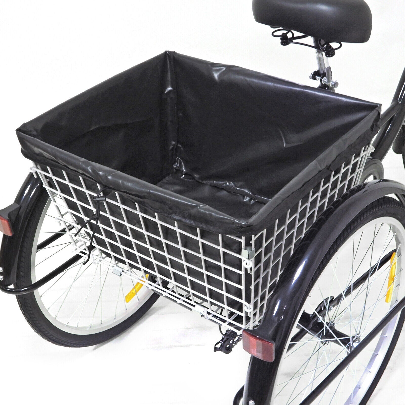 24 Inch Adult Tricycle Trike Bike 8-Speeds 3-Wheel Bicycle W/Folding Back Basket
