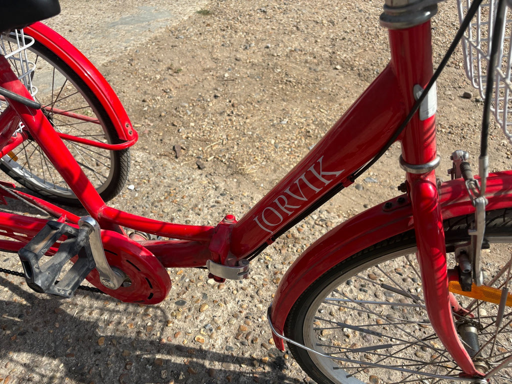 Jorvik Folding Adult Tricycle Red 6 Speed - 24 in Wheels with Baskets & Horn