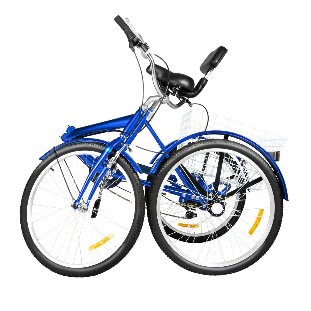 24 Inch Folding Adult Tricycle Trike Bike 7-Speeds 3-Wheel Bicycle & Back Basket