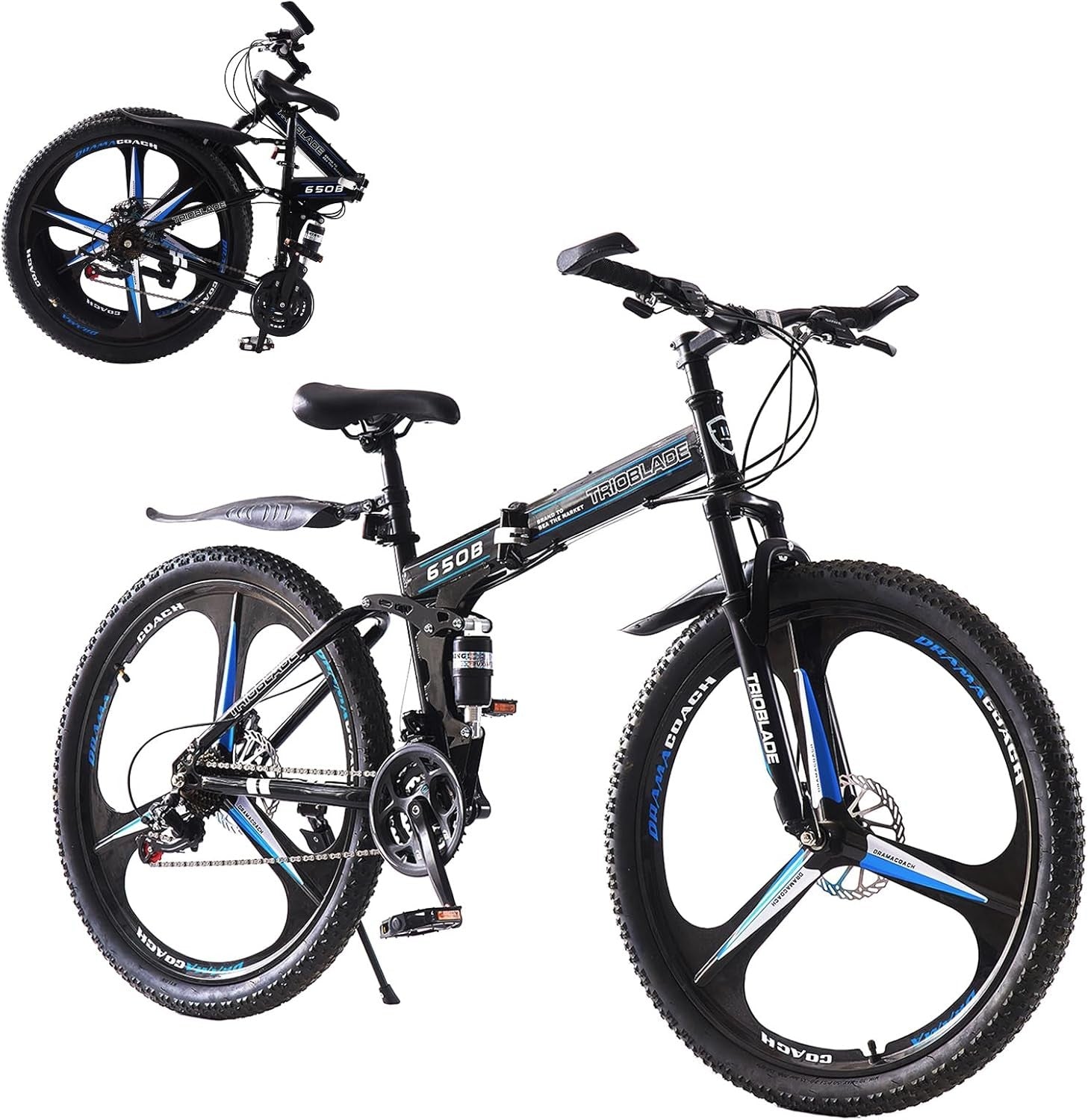 SHIMANO Folding Mountain Bike 24-27.5Inch Wheel 21 Speed Full Suspension Bicycle