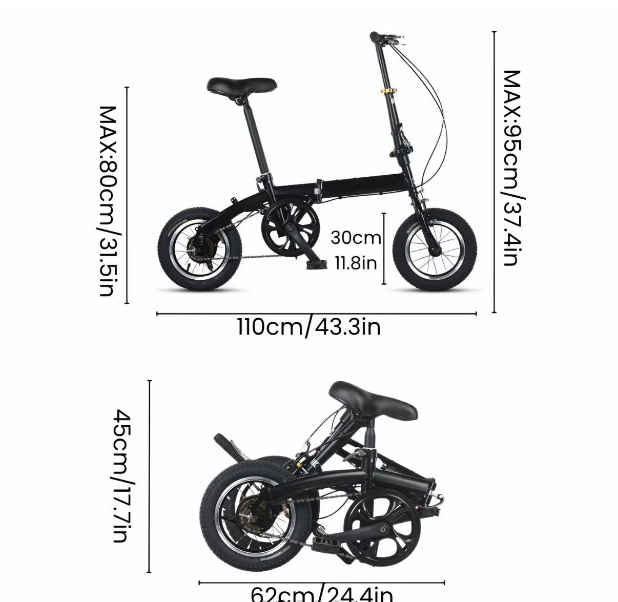 16 Inch Folding Bicycle with Dual Brakes, Adjustable Stem & Seat, Lightweight