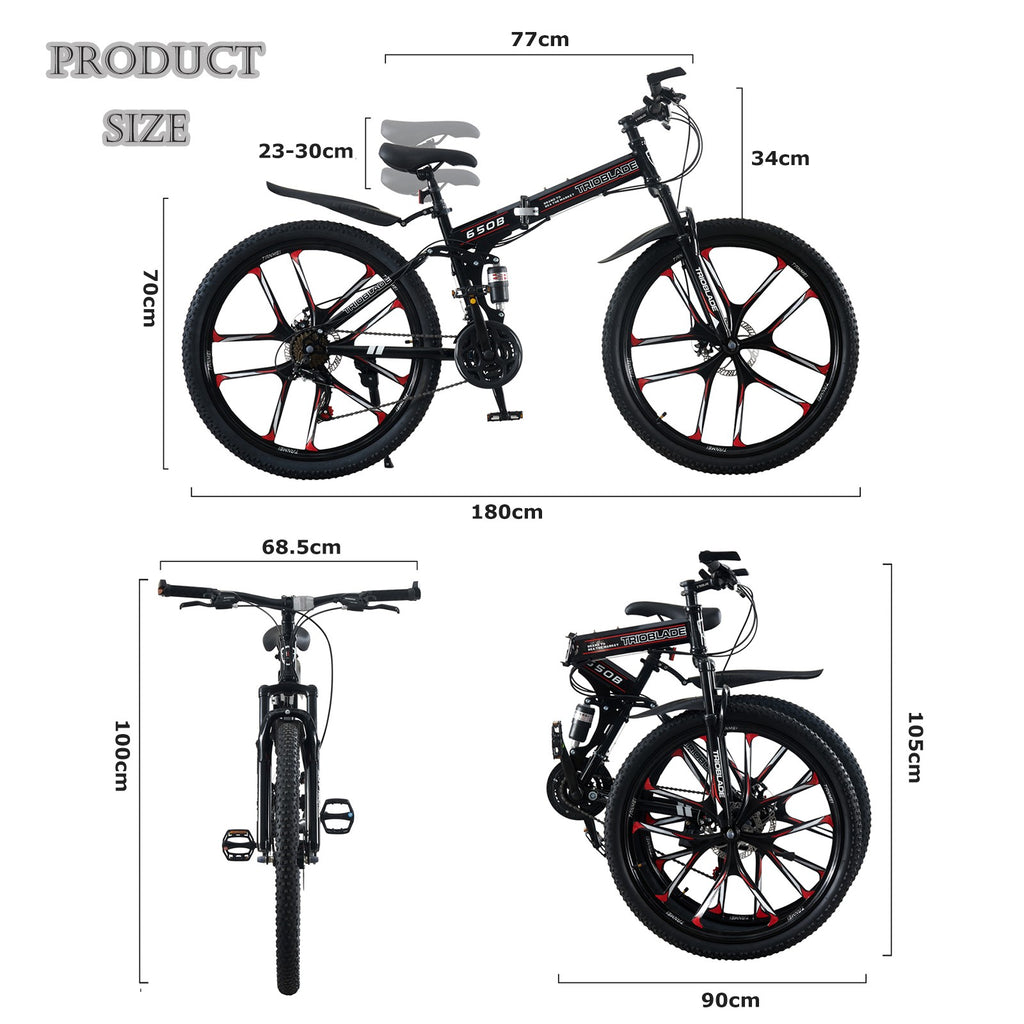 Folding Mountain Bike 27.5Inch Bikes 21 Speed Full Suspension Bicycle Men Women