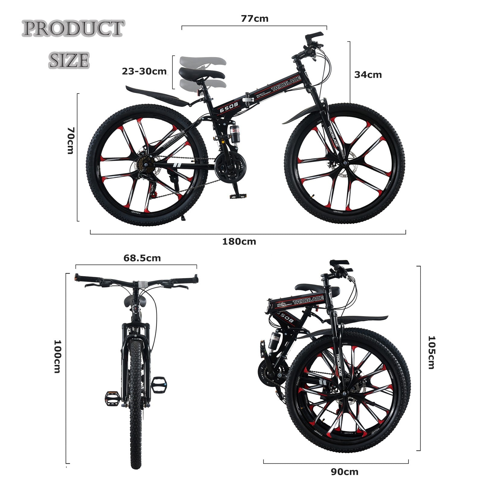 Folding Mountain Bike 27.5Inch Bikes 21 Speed Full Suspension Bicycle Men Women