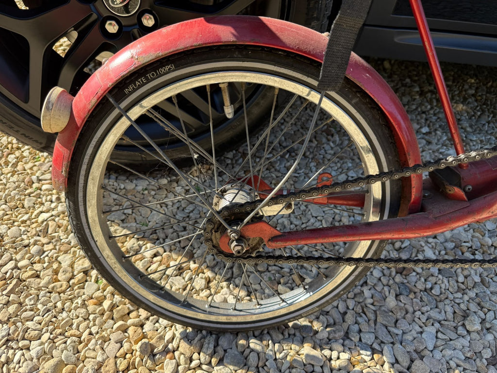 Moulton Automatic  Bike 16in Wheels Red Mudguards Rear Rack Flat Bar