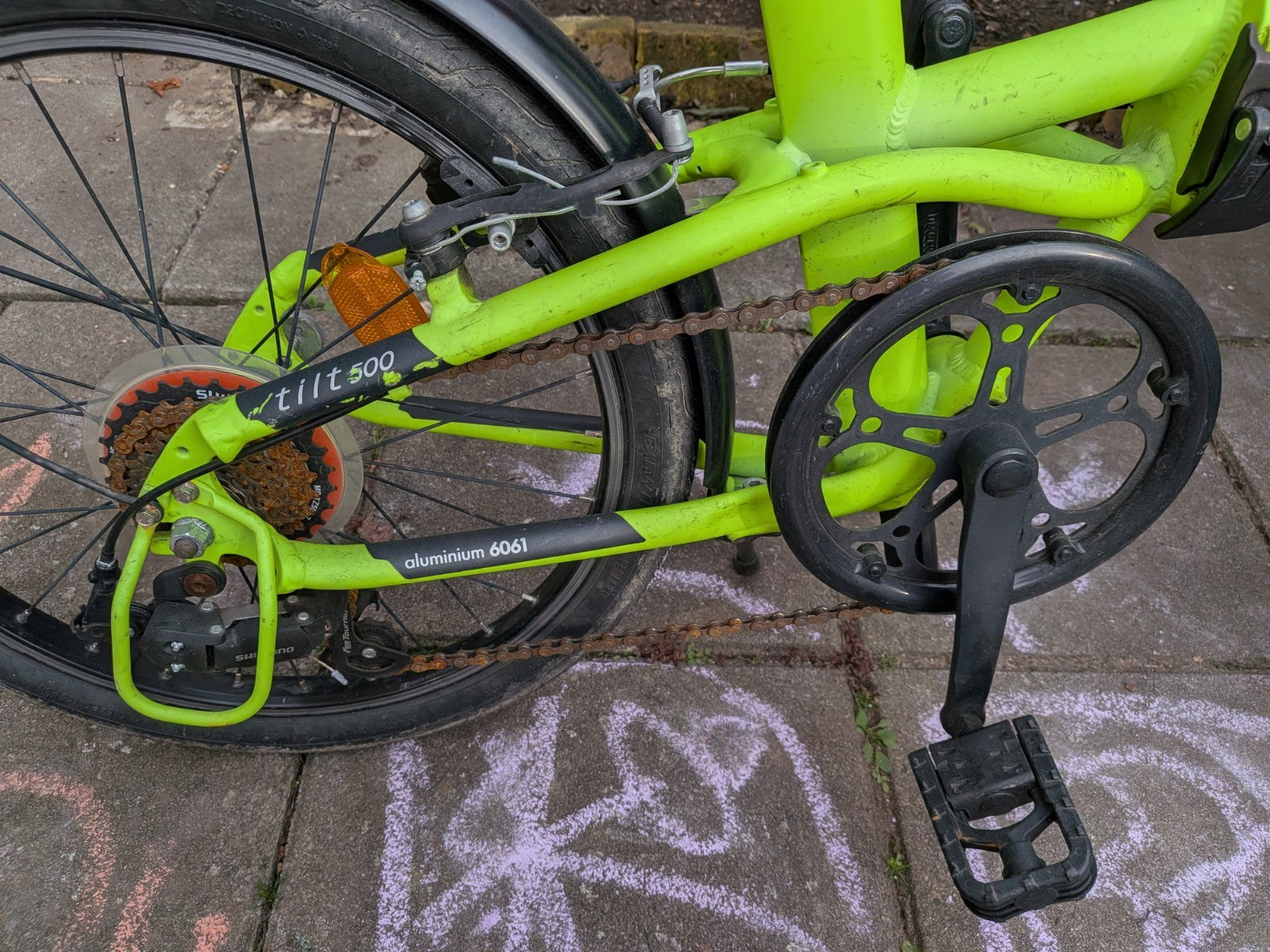 BTWIN Tilt 500 Neon Yellow 7 Speed Decathlon Folding Bike Great Condition Ch65