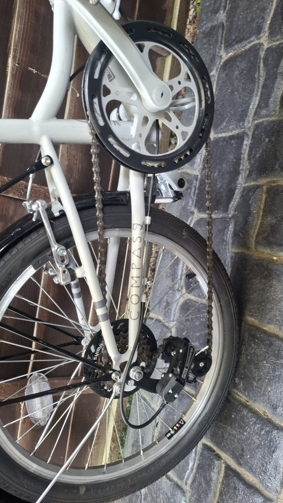 Compass 20in Folding Bike Blue/White/Black Rear Rack & Mudguards