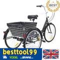 24 Inch Adult Tricycle Trike Bike 8-Speeds 3-Wheel Bicycle W/Folding Back Basket