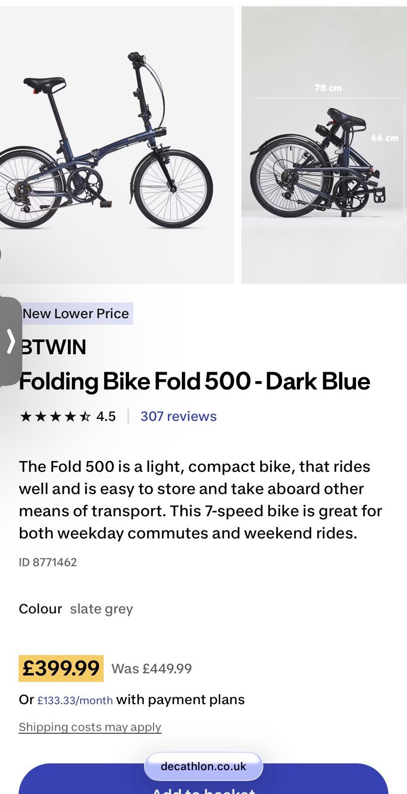 B’TWIN Tilt 500 Folding Bike – Compact 7-Speed Commuter 🚲