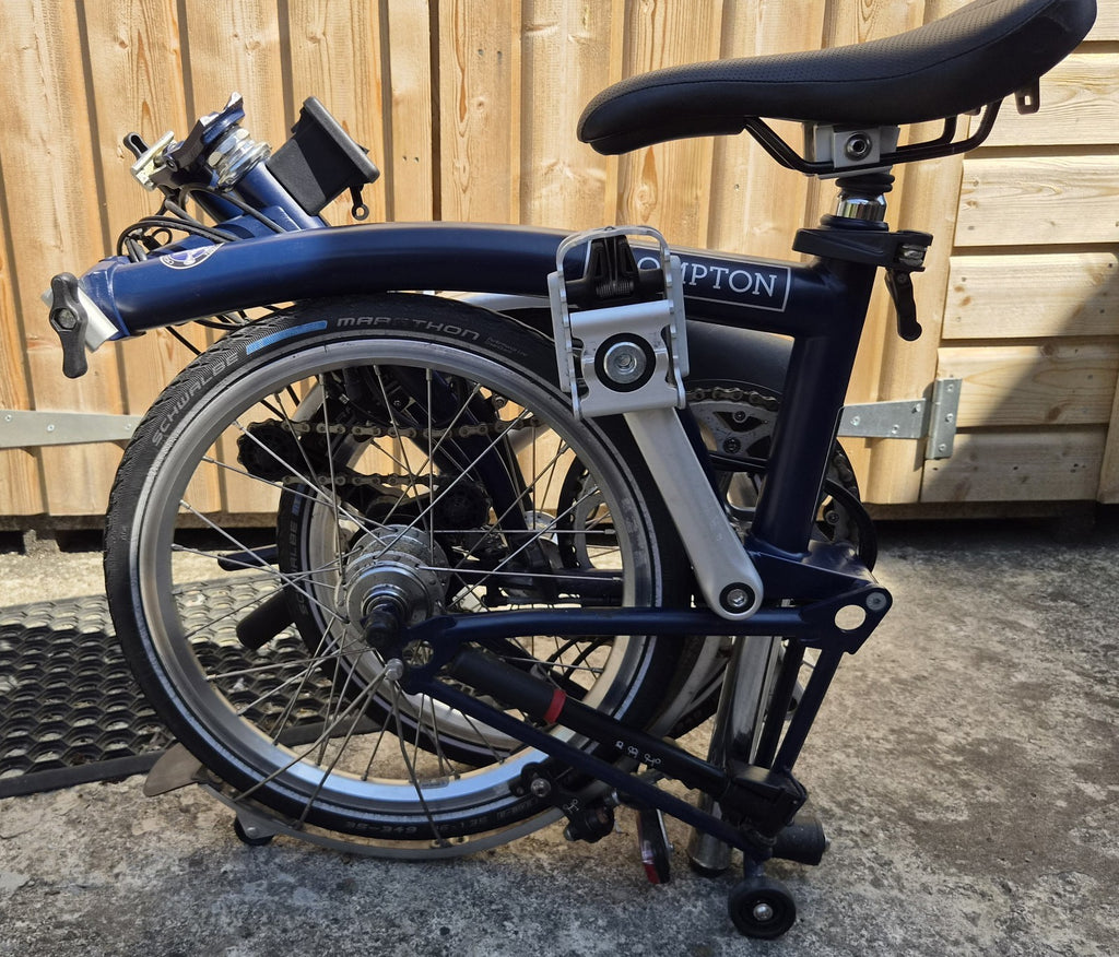 Brompton 16in Folding Bike Blue with Silver Mudguards Headlight Rear Light