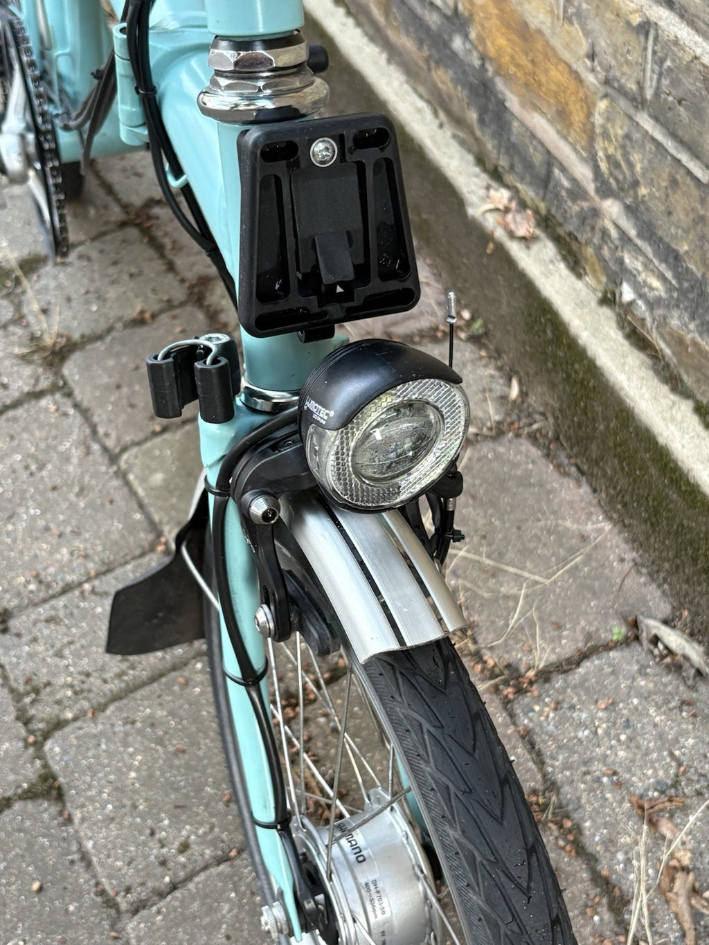 Brompton M6R Folding Bike - Celeste w/ Mudguards, Rack And Dynamo Light Set