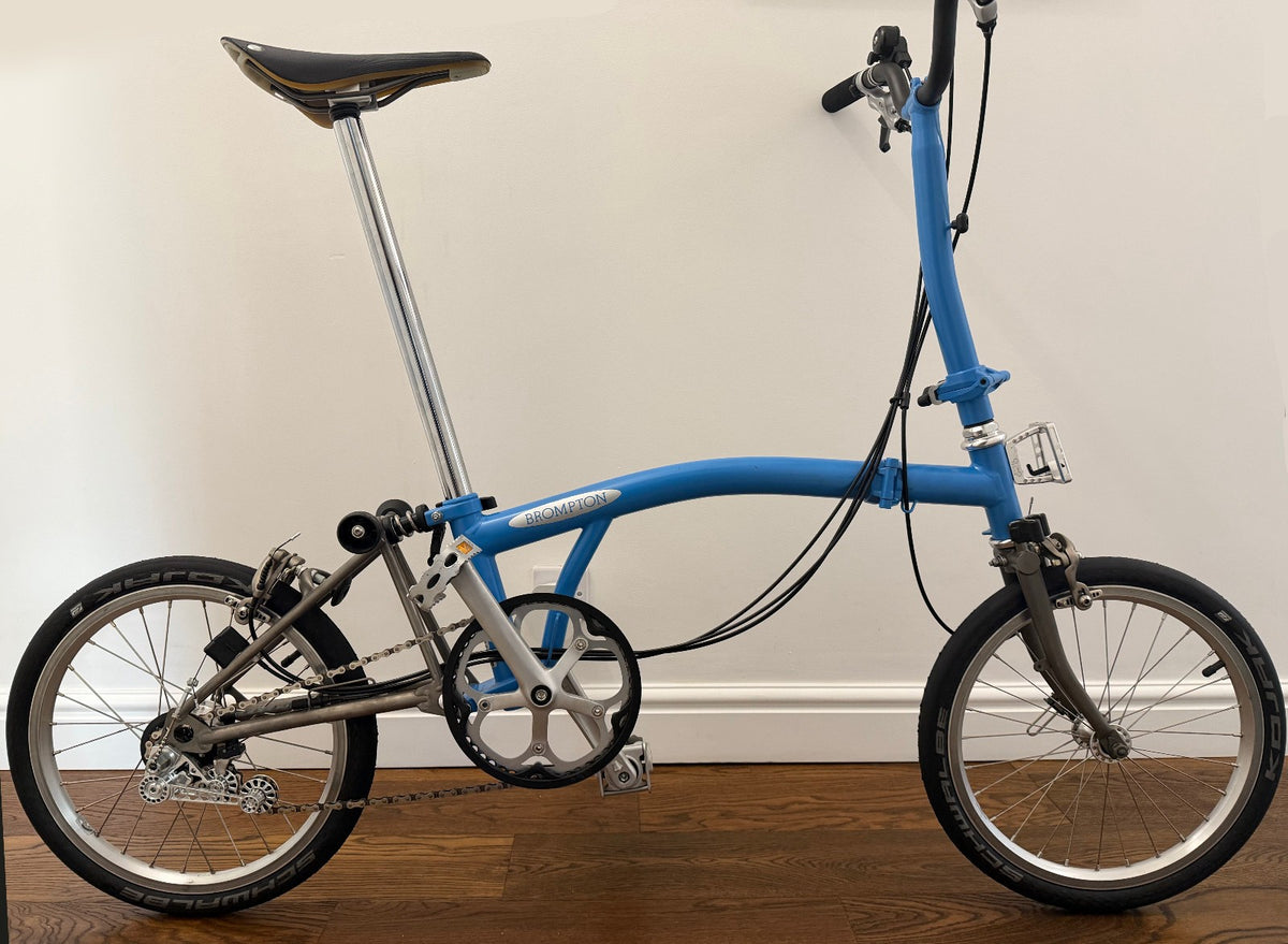 Brompton Superlight Cornflower H6L Custom Titanium 10kg Kuosac Folding Bike