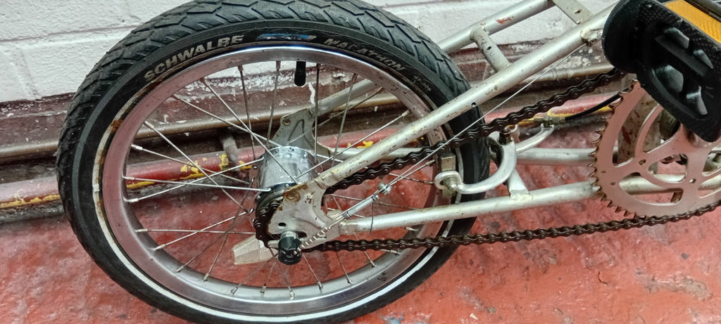 Silver Steel Folding Bike 20 in Wheels 1 Speed Riser Bars Rim Brake 24 cm