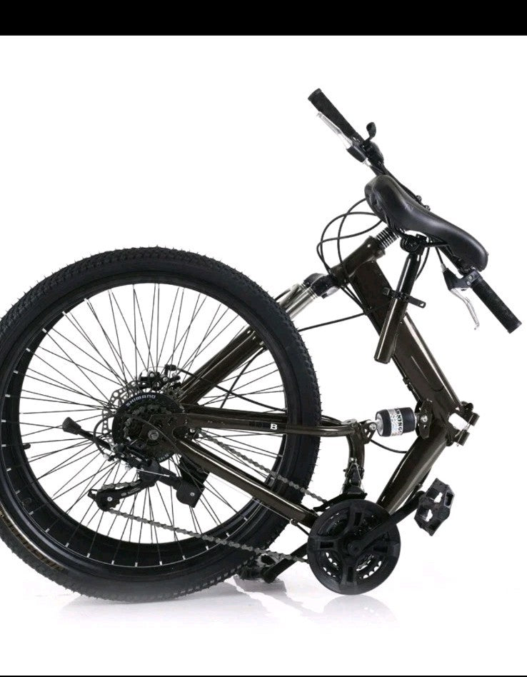 26 in Folding Mountain Bike 21-Speed MTB Bicycle Full Suspension Disc Brake Bike