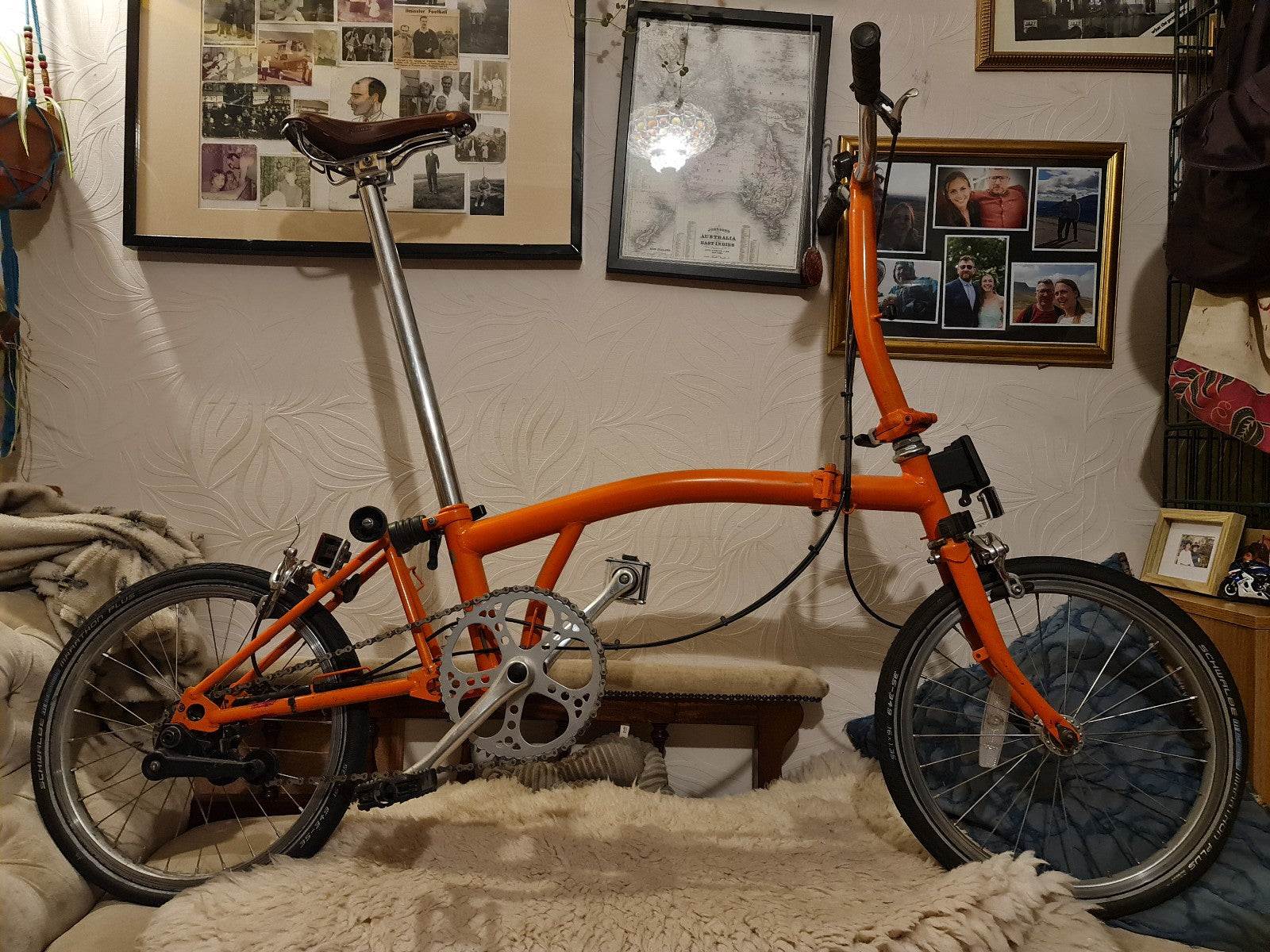 Brompton Orange 2 Speed S2L - International Post. Brooks Saddle Folding UK