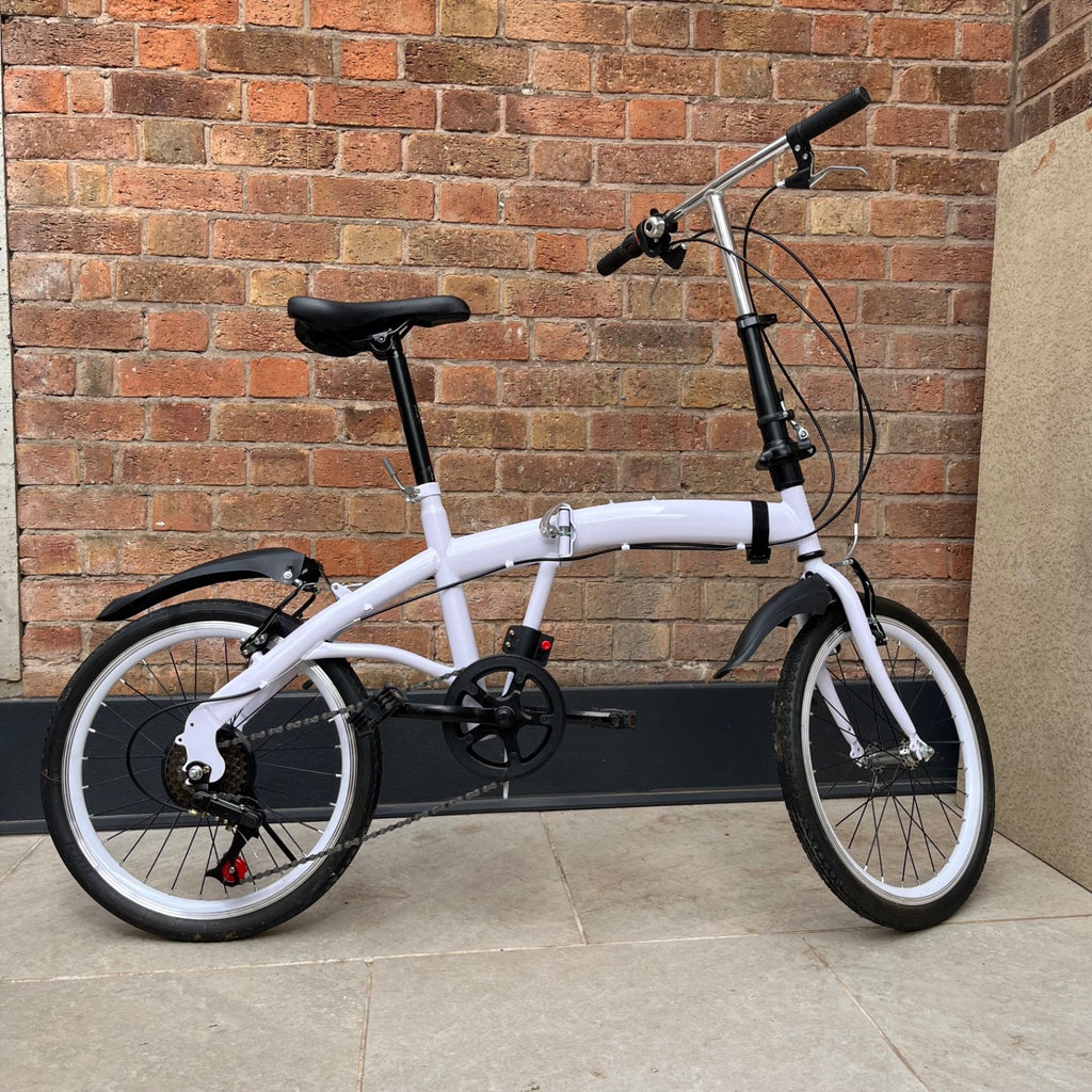 White adult 20 inch folding bike, compact, carbon steel frame, adjustable height