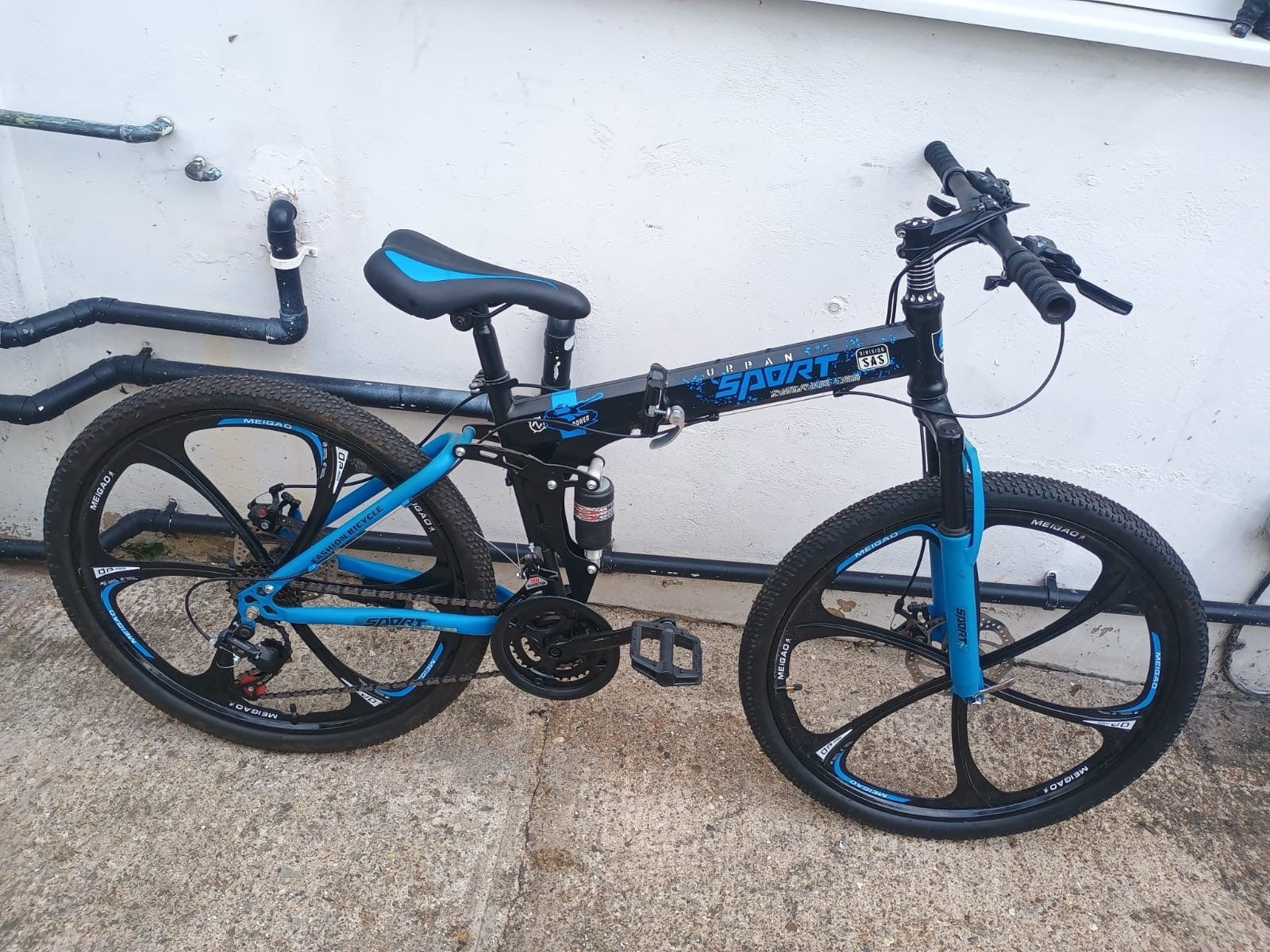 26” Folding Mountain Bike Urban Sport Full Suspension Disc Brakes Black Blue