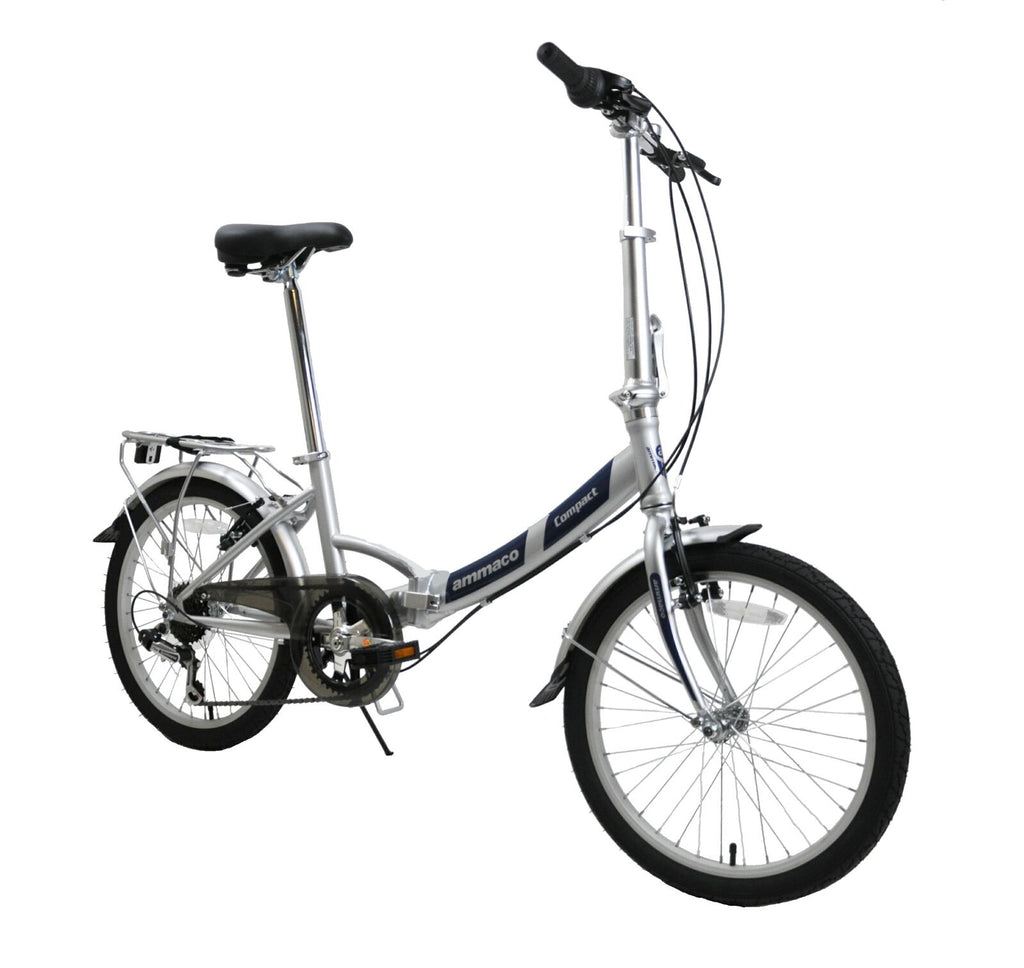 Ammaco Pakka Compact 20 Inch Wheel Folding Shopper Camping Bike 6 Speed Silver