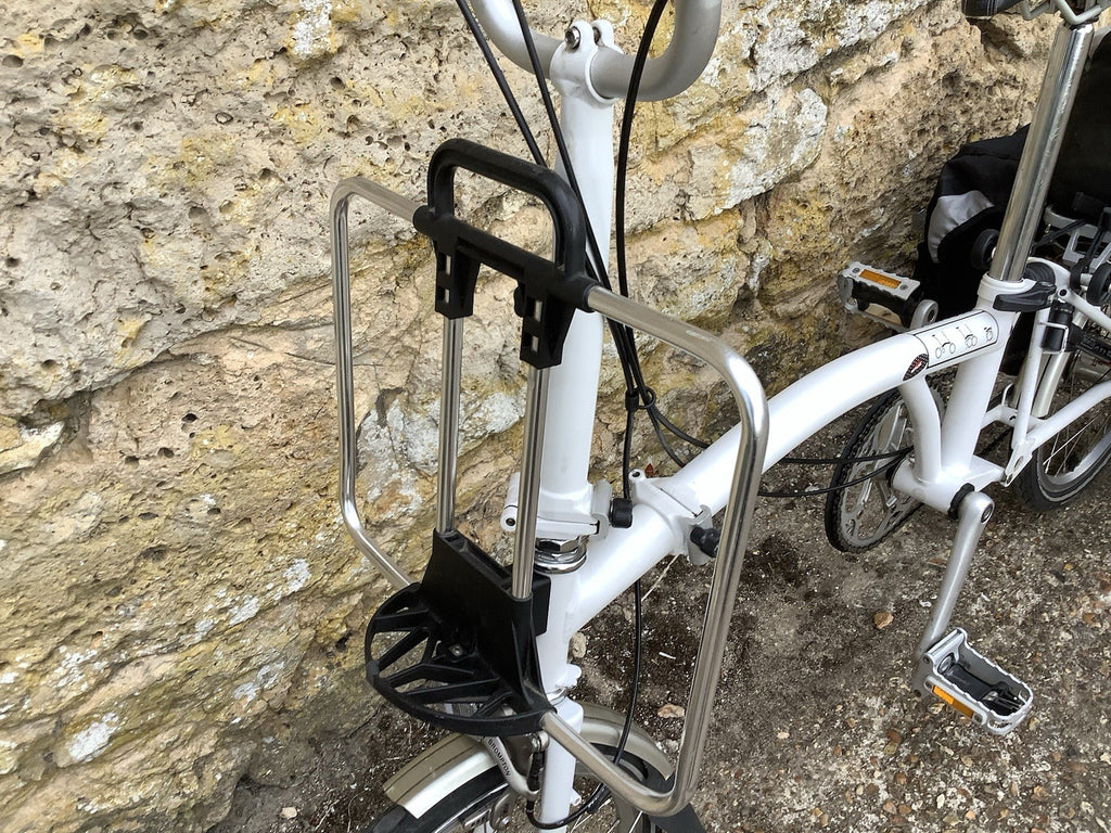 Brompton M3R Folding Bike - White + Panniers, Rack Bag, Front Frame -UK DELIVERY