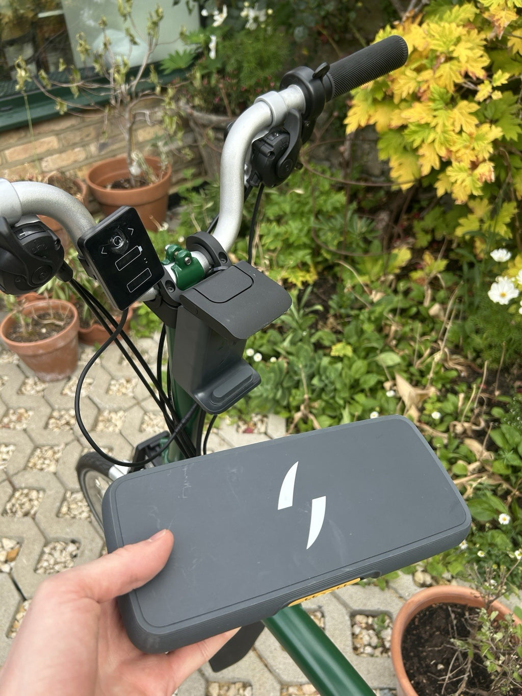 Green Folding Brompton Bike With Swytch Kit In Good Condition